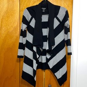 White House Black Market Women’s Black & Grey Striped 3/4 Sleeve Cardigan